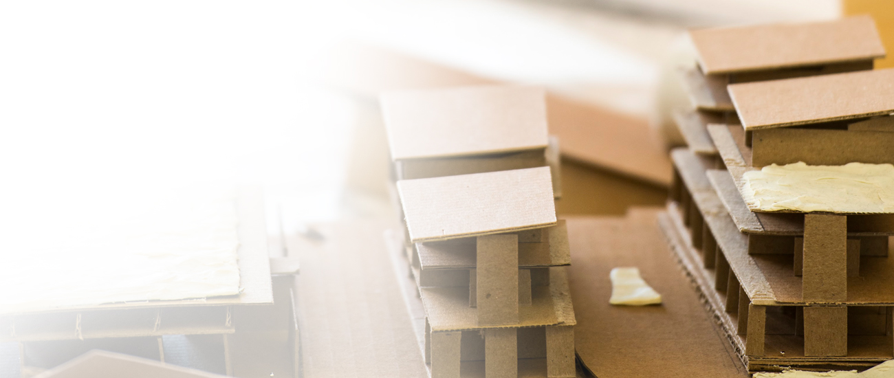 Detailed shot of student work involving cardboard structures